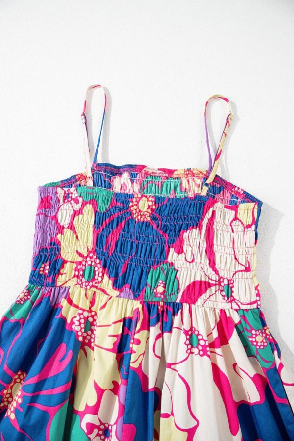 Maxi Dresses | Women Purple Floral Print Shirred Spaghetti Strap Loose Maxi Dress - Image 5