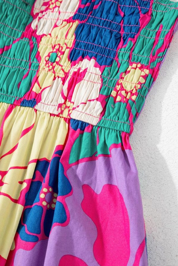 Maxi Dresses | Women Purple Floral Print Shirred Spaghetti Strap Loose Maxi Dress - Image 7