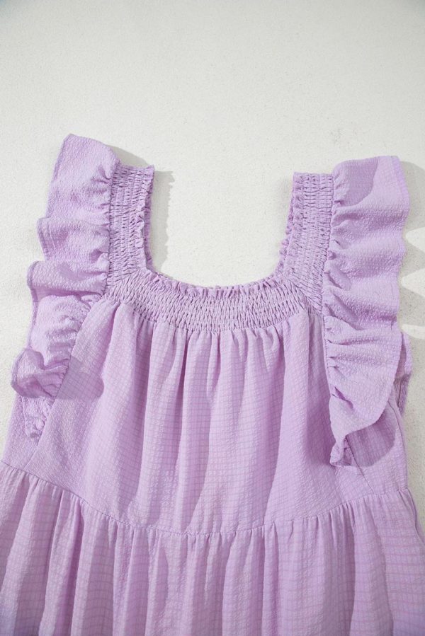 Maxi Dresses | Women Purple Ruffled Flutter Sleeve Square Neck Textured Tiered Maxi Dress - Image 7