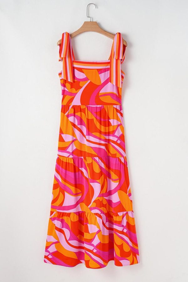 Maxi Dresses | Women Red Abstract Print Knotted Shoulder High Waist Maxi Dress - Image 4