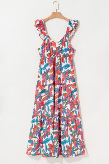Maxi Dresses | Women Red Boho Floral Ruffled Strap V Neck Maxi Dress