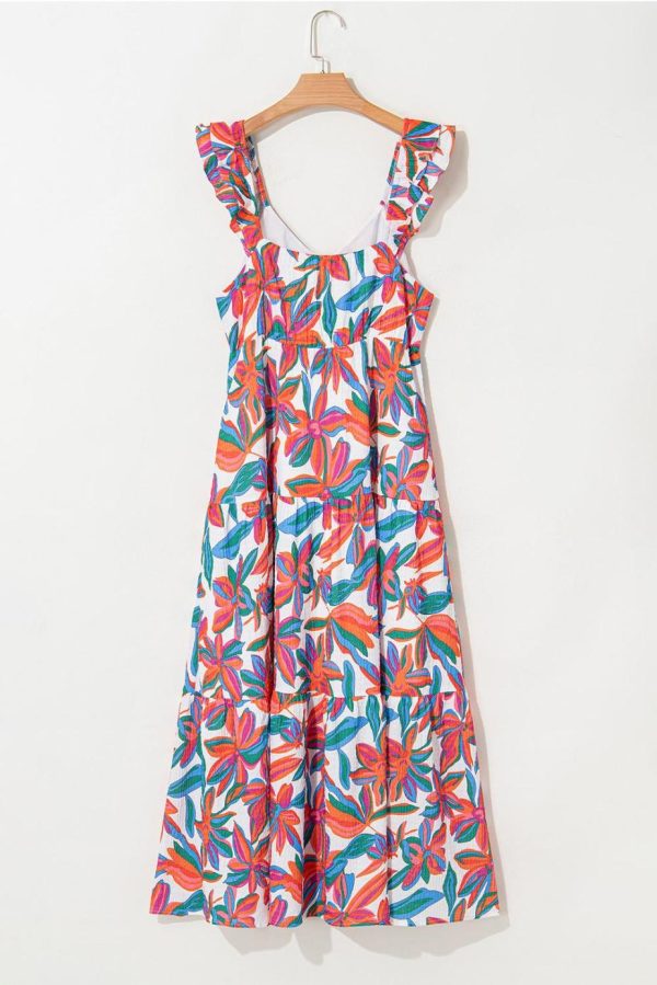 Maxi Dresses | Women Red Boho Floral Ruffled Strap V Neck Maxi Dress - Image 2