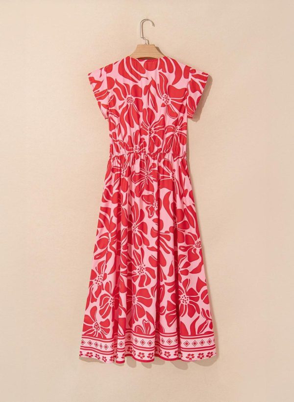 Maxi Dresses | Women Red Boho Floral V-Neck Ruffle Shoulder Maxi Dress - Image 6