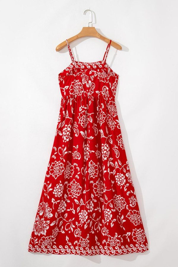 Maxi Dresses | Women Red Floral Print Spaghetti Strap Empire Waist Maxi Dress - Image 5