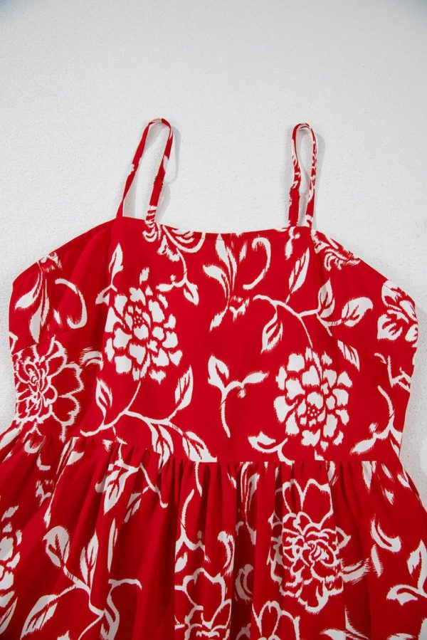 Maxi Dresses | Women Red Floral Print Spaghetti Strap Empire Waist Maxi Dress - Image 6