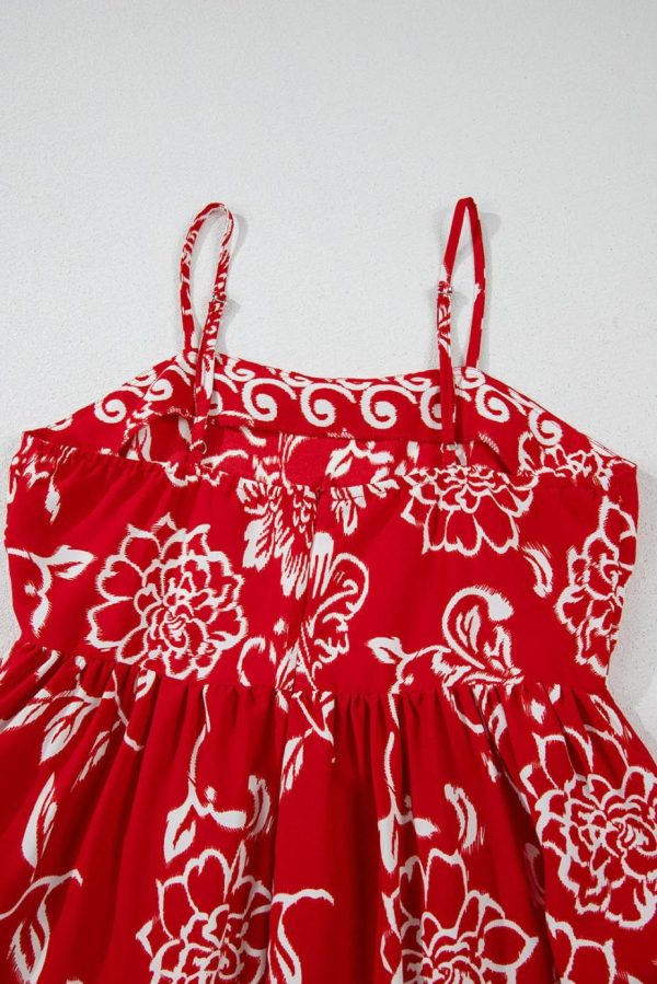 Maxi Dresses | Women Red Floral Print Spaghetti Strap Empire Waist Maxi Dress - Image 7
