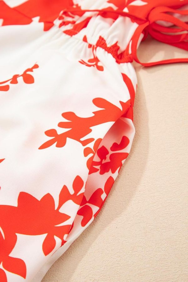 Maxi Dresses | Women Red Floral Print Trimmed V Neck Ruffle Sleeve Maxi Dress - Image 6