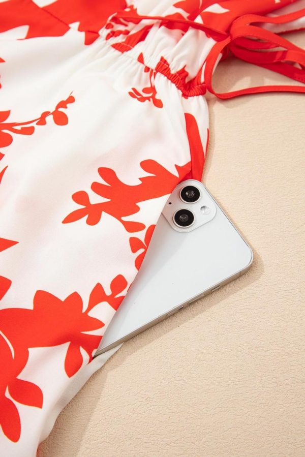 Maxi Dresses | Women Red Floral Print Trimmed V Neck Ruffle Sleeve Maxi Dress - Image 7