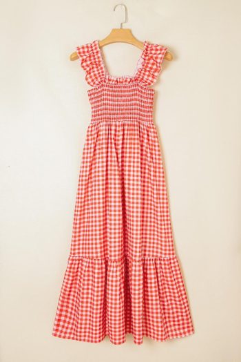 Maxi Dresses | Women Red Plaid Square Neck Sleeveless Maxi Dress