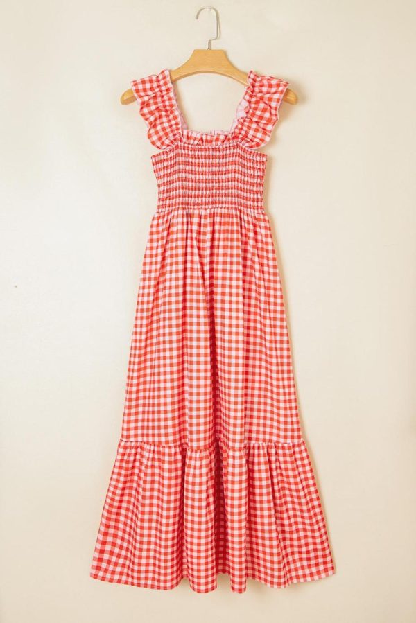 Maxi Dresses | Women Red Plaid Square Neck Sleeveless Maxi Dress