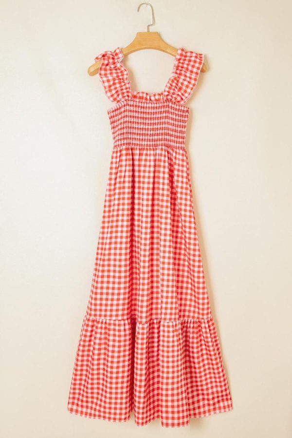 Maxi Dresses | Women Red Plaid Square Neck Sleeveless Maxi Dress - Image 2