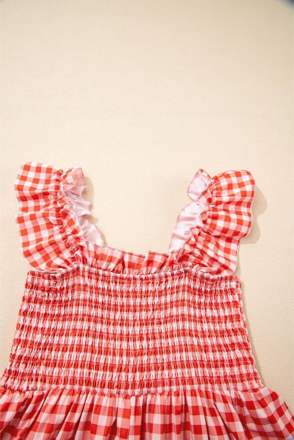 Maxi Dresses | Women Red Plaid Square Neck Sleeveless Maxi Dress - Image 3