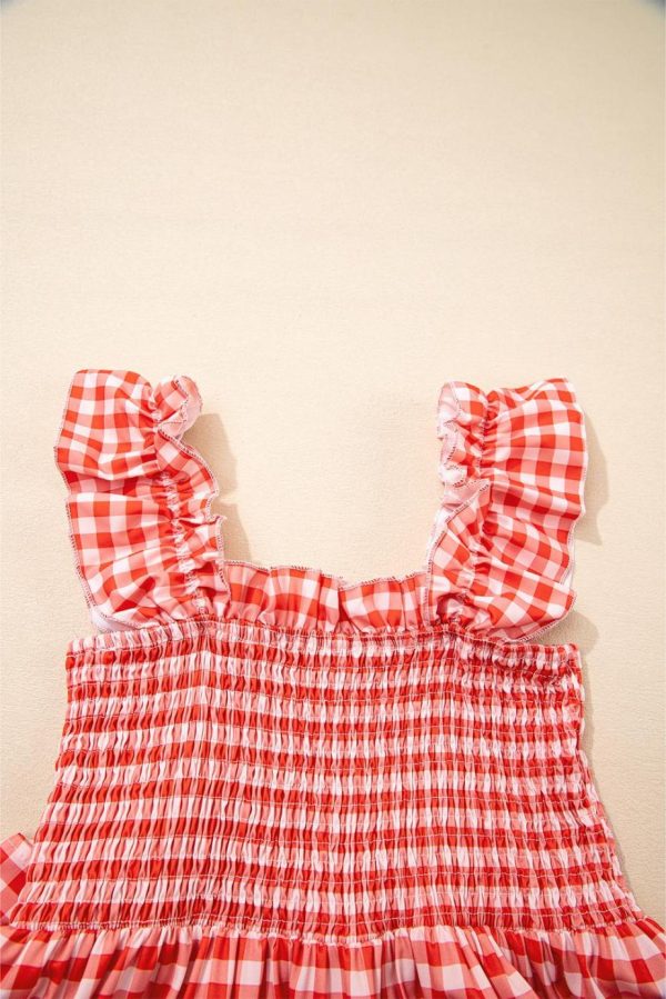 Maxi Dresses | Women Red Plaid Square Neck Sleeveless Maxi Dress - Image 4