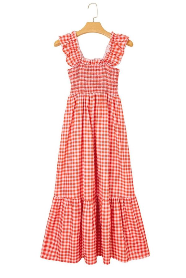 Maxi Dresses | Women Red Plaid Square Neck Sleeveless Maxi Dress - Image 7