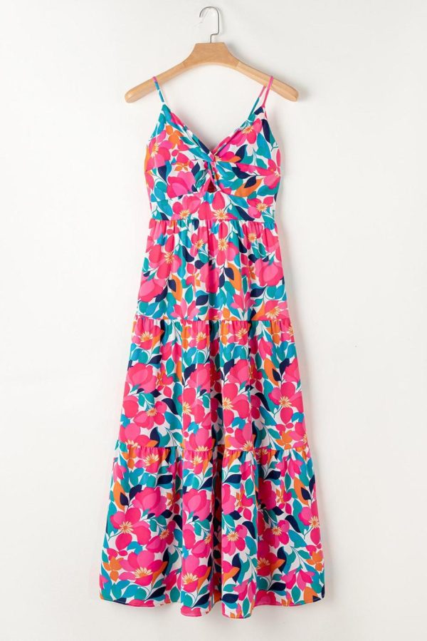 Maxi Dresses | Women Rose Floral Twist V Neck Tiered Cami Maxi Dress - Image 2