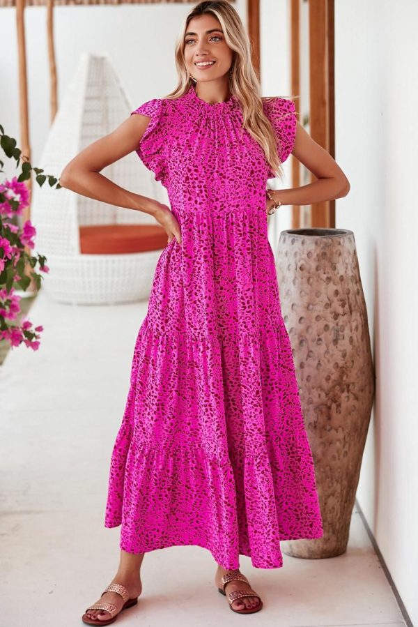 Maxi Dresses | Women Rose Red Leopard Print Ruffle Sleeveless Maxi Dress - Image 2