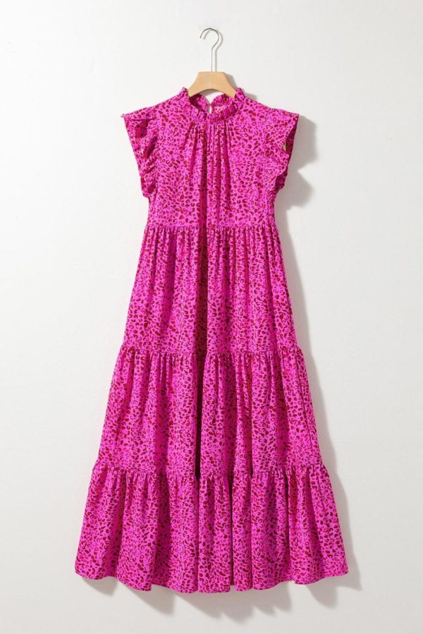 Maxi Dresses | Women Rose Red Leopard Print Ruffle Sleeveless Maxi Dress - Image 6