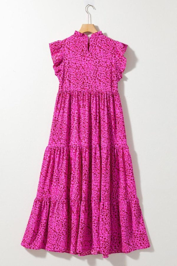 Maxi Dresses | Women Rose Red Leopard Print Ruffle Sleeveless Maxi Dress - Image 7