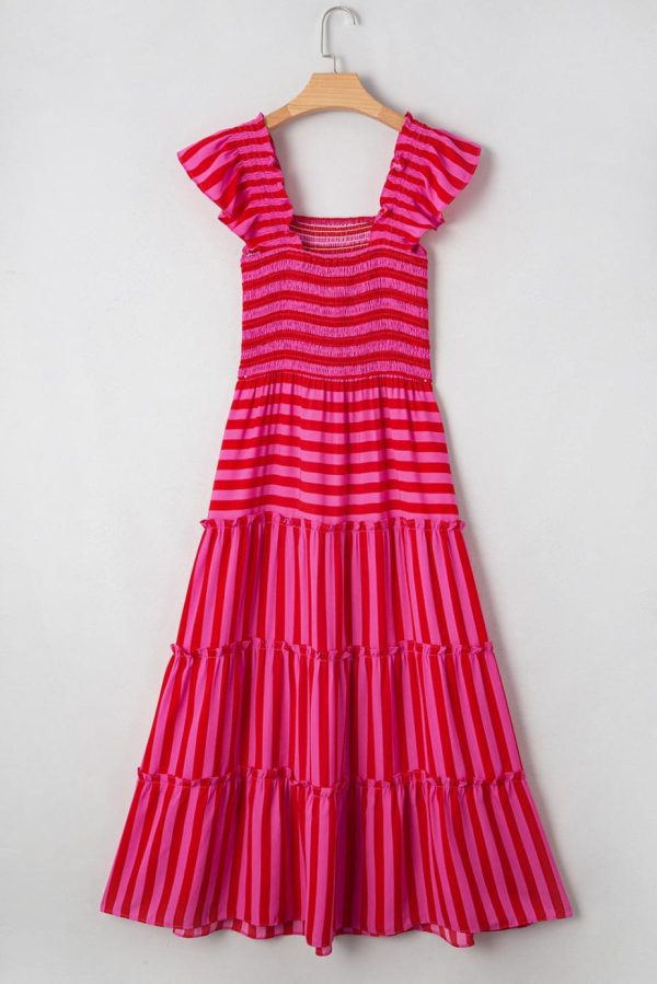 Maxi Dresses | Women Rose Stripe Ruffle Strap Shirred Bodice Tiered Maxi Dress - Image 2