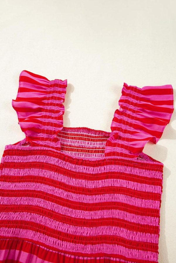 Maxi Dresses | Women Rose Stripe Ruffle Strap Shirred Bodice Tiered Maxi Dress - Image 3