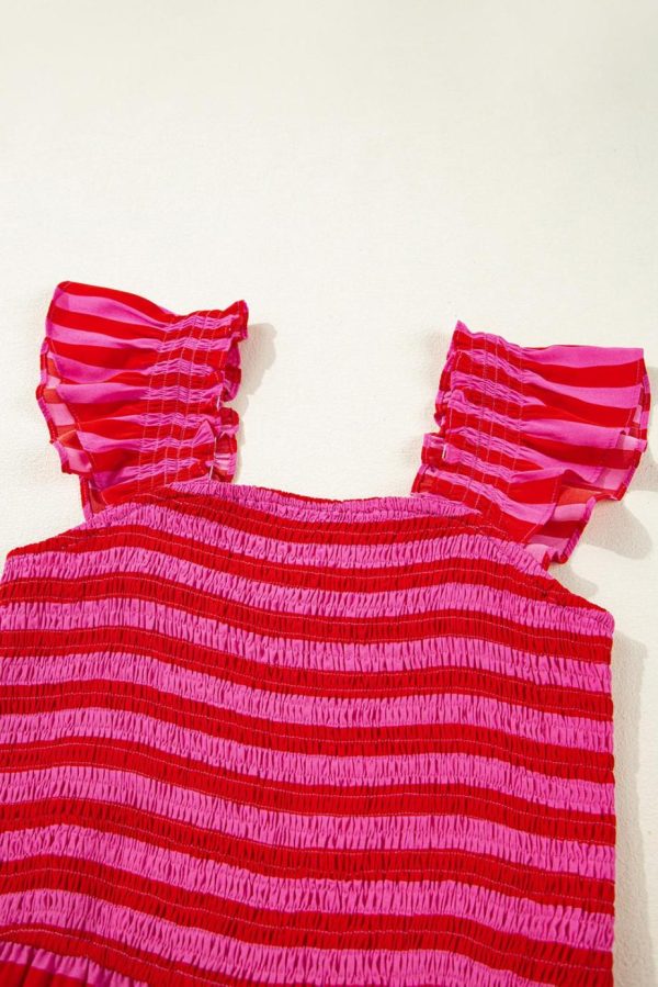 Maxi Dresses | Women Rose Stripe Ruffle Strap Shirred Bodice Tiered Maxi Dress - Image 4