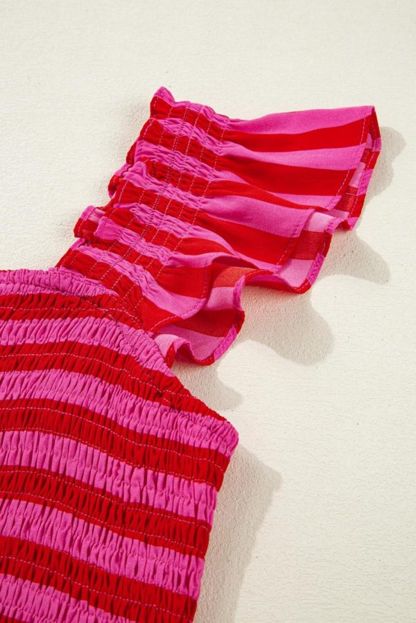 Maxi Dresses | Women Rose Stripe Ruffle Strap Shirred Bodice Tiered Maxi Dress - Image 5