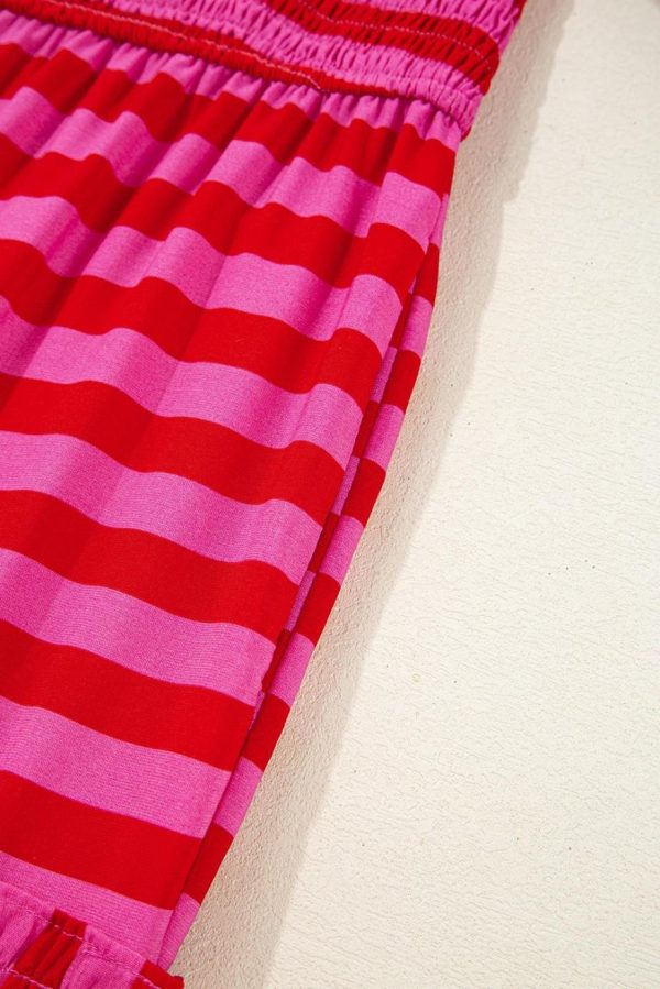 Maxi Dresses | Women Rose Stripe Ruffle Strap Shirred Bodice Tiered Maxi Dress - Image 7