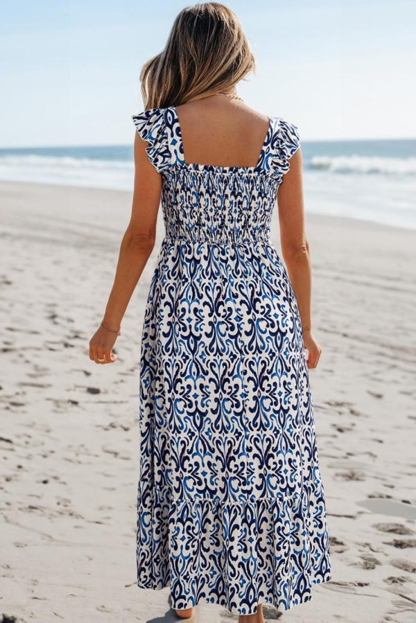 Maxi Dresses | Women Sky Blue Boho Print Smocked High Waist Maxi Dress - Image 7