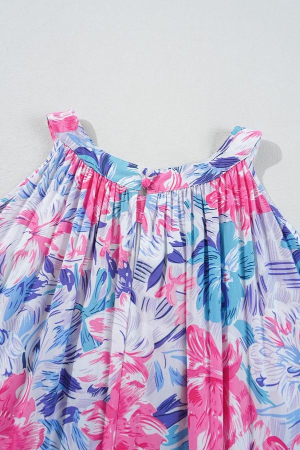 Maxi Dresses | Women Sky Blue Floral Print Sleeveless O Neck Knot Waist Maxi Dress - Image 6
