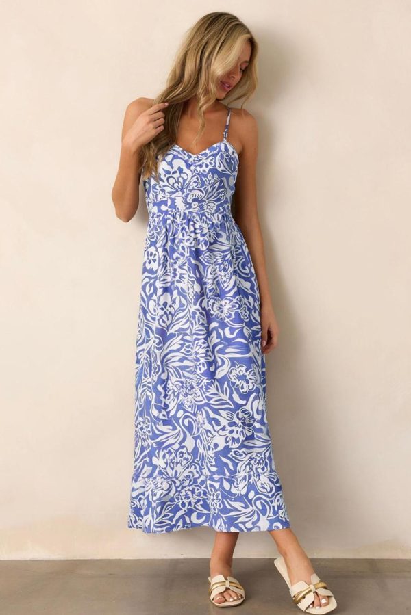 Maxi Dresses | Women Sky Blue Floral Print Spaghetti Strap High Waist Maxi Dress - Image 2