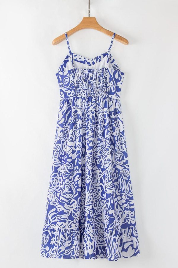 Maxi Dresses | Women Sky Blue Floral Print Spaghetti Strap High Waist Maxi Dress - Image 4