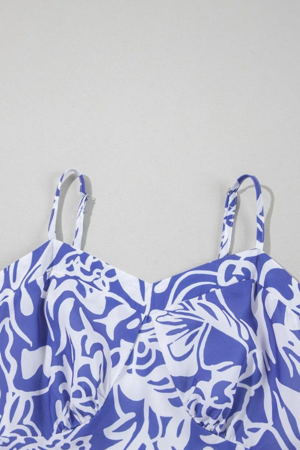 Maxi Dresses | Women Sky Blue Floral Print Spaghetti Strap High Waist Maxi Dress - Image 5