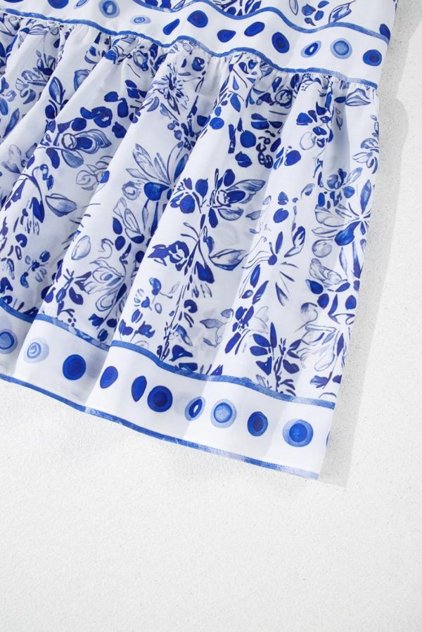 Maxi Dresses | Women Sky Blue Floral Print Square Neck Bubble Sleeve High Waist Maxi Dress - Image 4