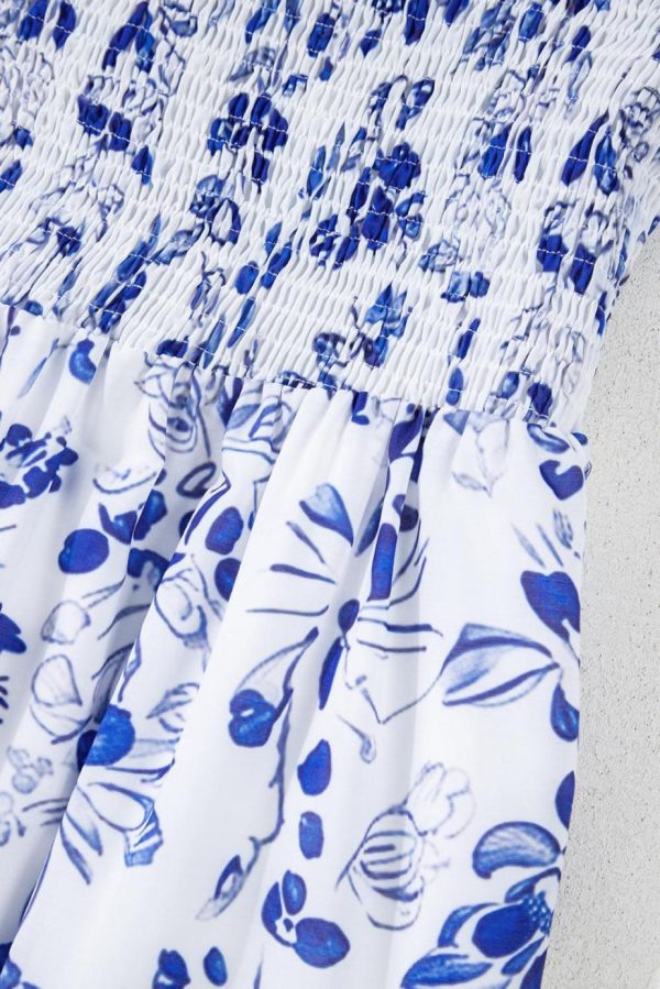Maxi Dresses | Women Sky Blue Floral Print Square Neck Bubble Sleeve High Waist Maxi Dress - Image 5