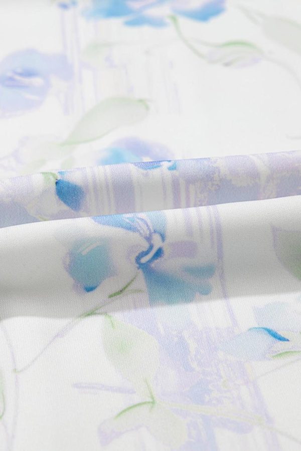 Maxi Dresses | Women Sky Blue Floral Smocked High Waist Ruffle Sleeveless Long Dress - Image 4