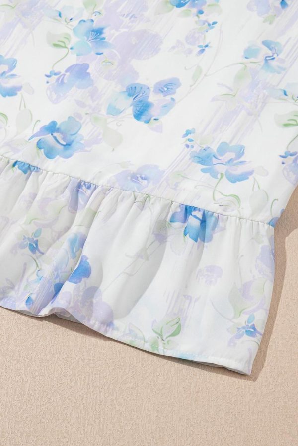 Maxi Dresses | Women Sky Blue Floral Smocked High Waist Ruffle Sleeveless Long Dress - Image 5