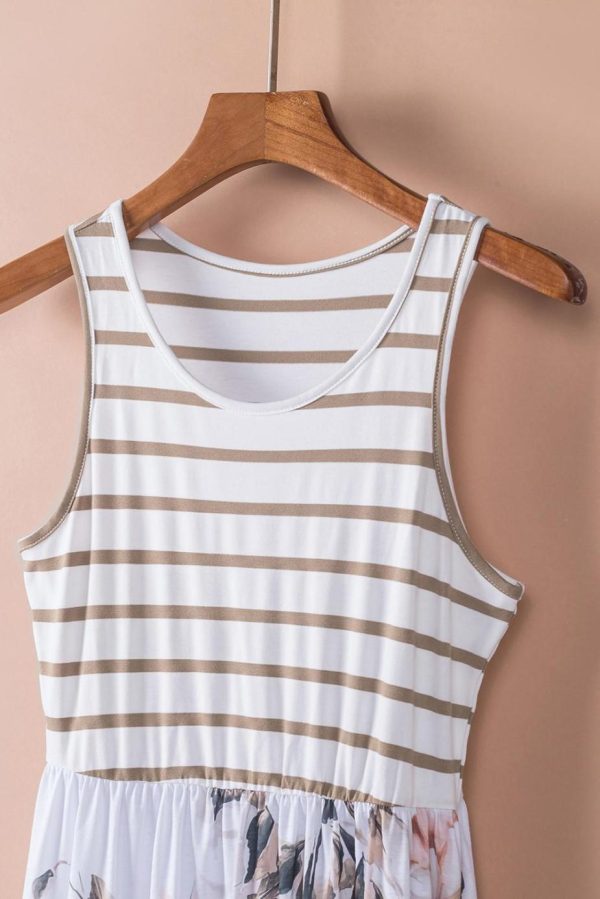 Maxi Dresses | Women White Boho Stripes & Floral Print Floor Length Tank Dress - Image 5