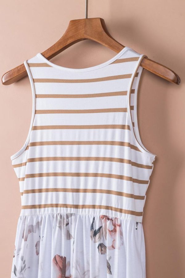 Maxi Dresses | Women White Boho Stripes & Floral Print Floor Length Tank Dress - Image 6