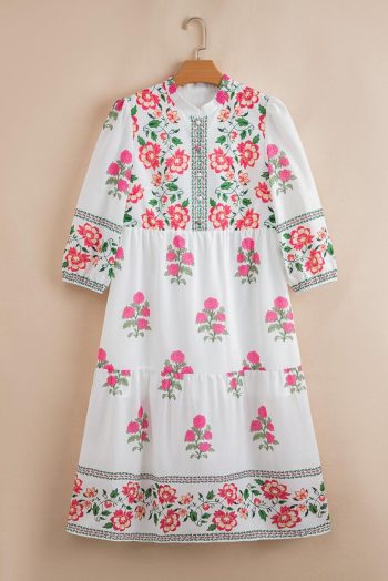 Maxi Dresses | Women White Floral Print Loose Tiered Maxi Dress