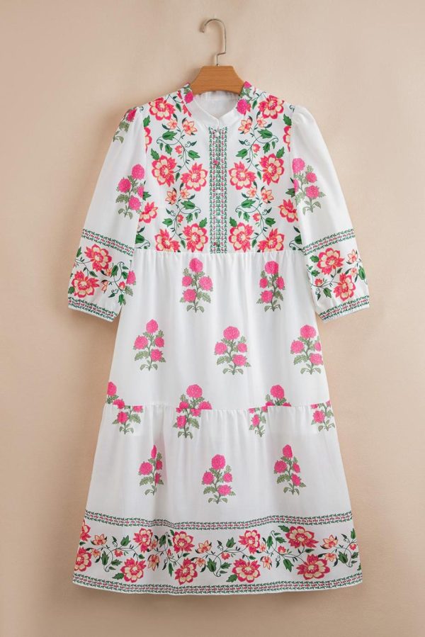 Maxi Dresses | Women White Floral Print Loose Tiered Maxi Dress