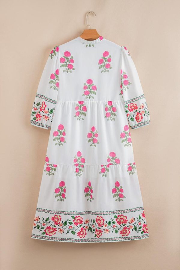 Maxi Dresses | Women White Floral Print Loose Tiered Maxi Dress - Image 2