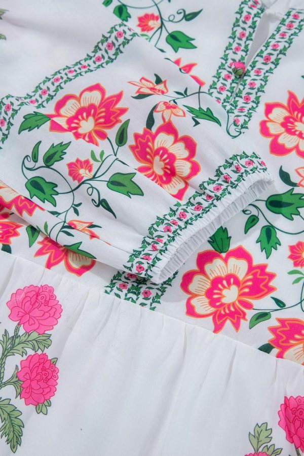 Maxi Dresses | Women White Floral Print Loose Tiered Maxi Dress - Image 5