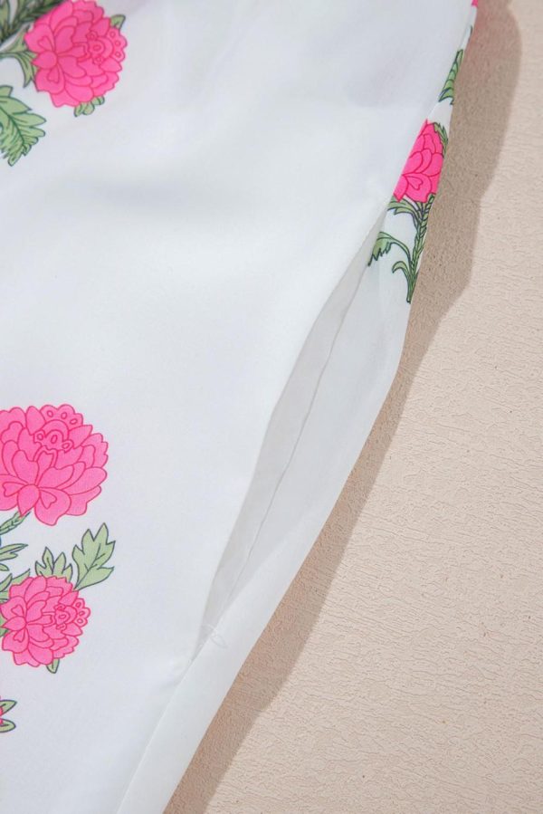 Maxi Dresses | Women White Floral Print Loose Tiered Maxi Dress - Image 7