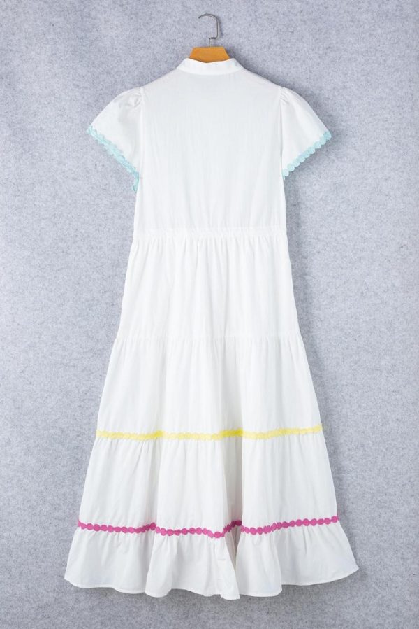 Maxi Dresses | Women White High Waist Short Sleeve Tiered Shirt Dress - Image 6