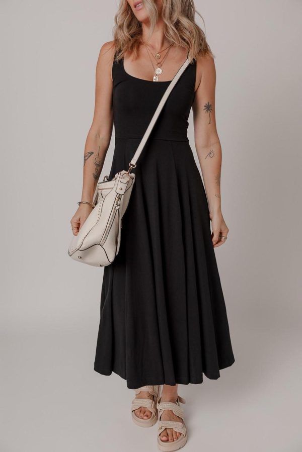 Midi Dresses | Women Black Sleeveless Scoop Neck Flared Split Midi Dress - Image 2