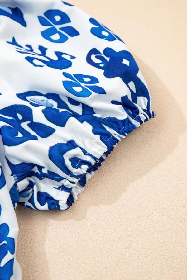 Midi Dresses | Women Blue Floral Ruffle Hem Pop Of Color Neckline Dress - Image 3