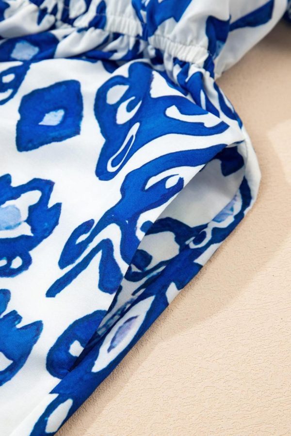 Midi Dresses | Women Blue Floral Ruffle Hem Pop Of Color Neckline Dress - Image 4