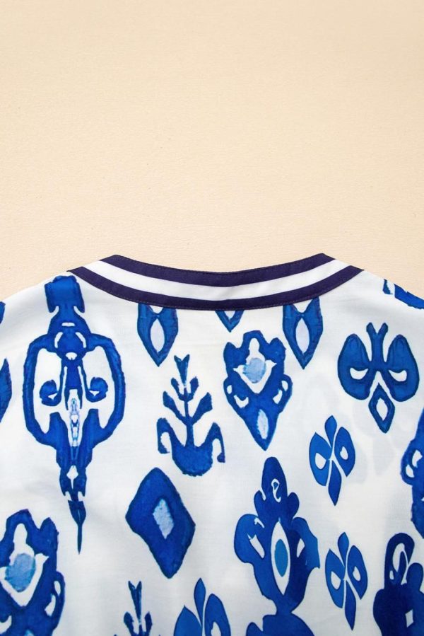 Midi Dresses | Women Blue Floral Ruffle Hem Pop Of Color Neckline Dress - Image 6