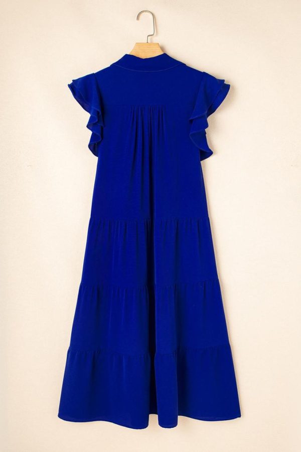 Midi Dresses | Women Bluing Ruffled Short Sleeve Collared V Neck Tiered Midi Dress - Image 5