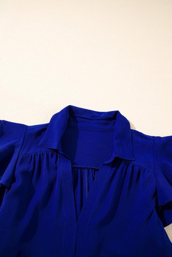 Midi Dresses | Women Bluing Ruffled Short Sleeve Collared V Neck Tiered Midi Dress - Image 6